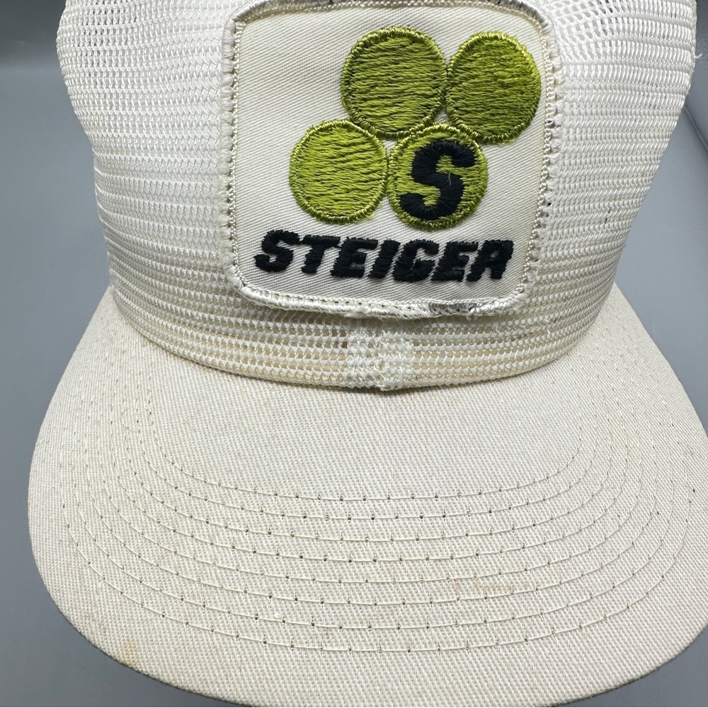 Vintage Steiger Tractors Mesh Snapback Hat White Green Logo – Farm Equipment Cap - Picture 1 of 6